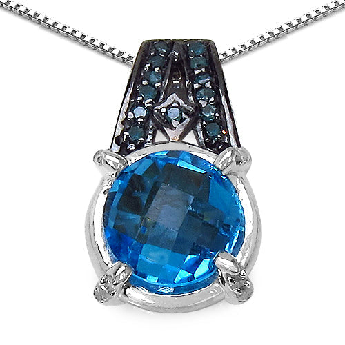 4.94 Carat Genuine Swiss Blue Topaz, Blue Diamond & White Diamond .925 Sterling Silver Pendant Bids.com