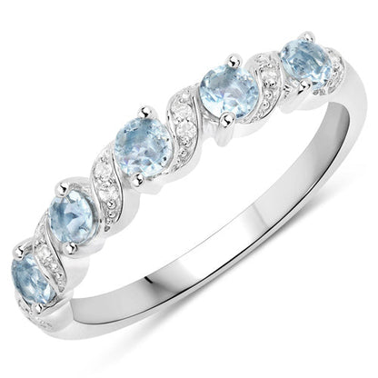 0.54 Carat Genuine Aquamarine and White Topaz .925 Sterling Silver Ring Bids.com