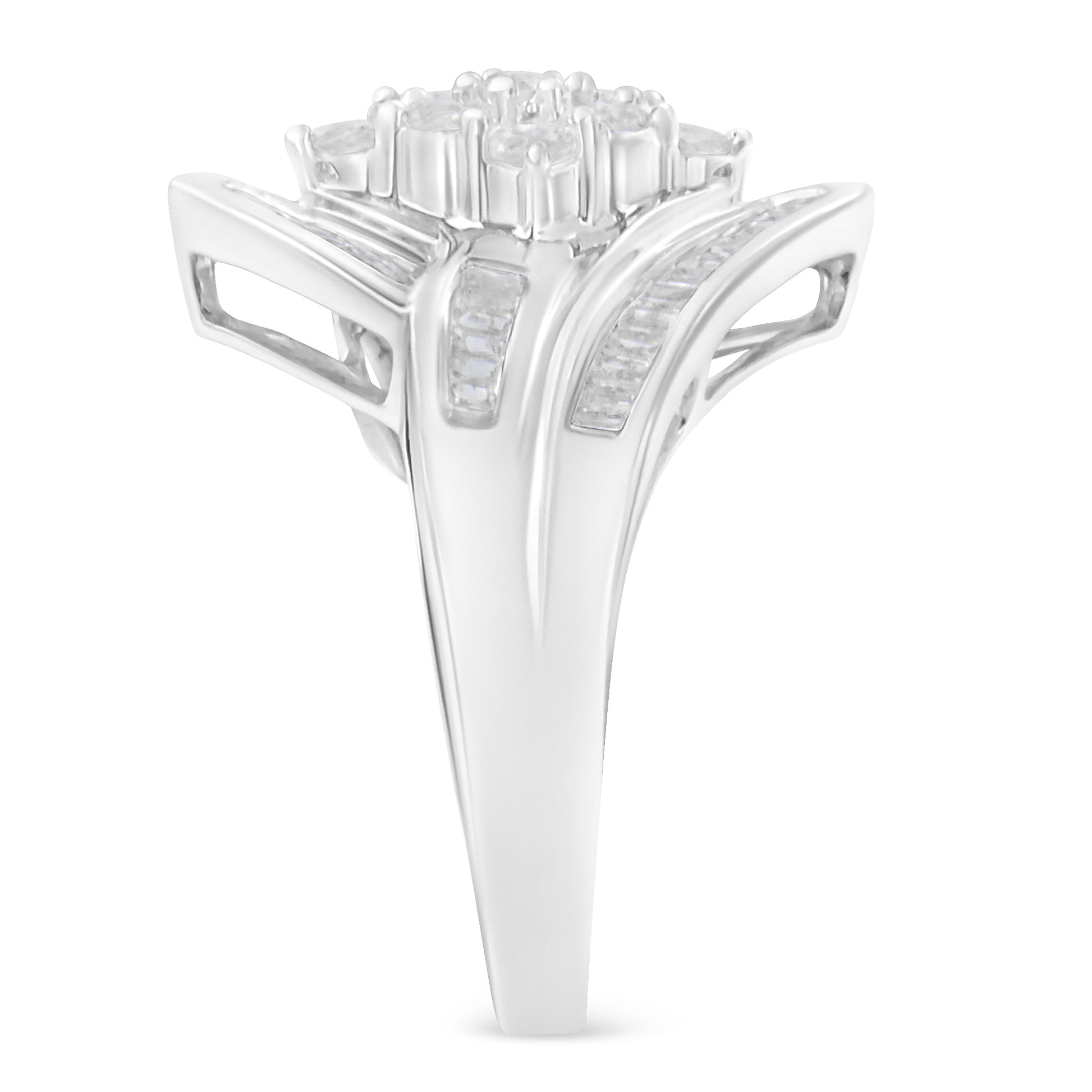 10K White Gold Diamond Bypass Cluster Ring (1 Cttw, I-J Color, I2-I3 Clarity) - Size 7 Bids.com