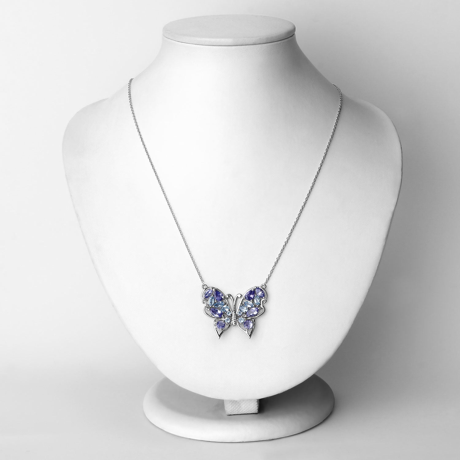 3.60 Carat Genuine Tanzanite and Swiss Blue Topaz .925 Sterling Silver Necklace Bids.com