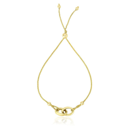 14k Yellow Gold Entwined Rings Adjustable Lariat Style Bracelet Bids.com