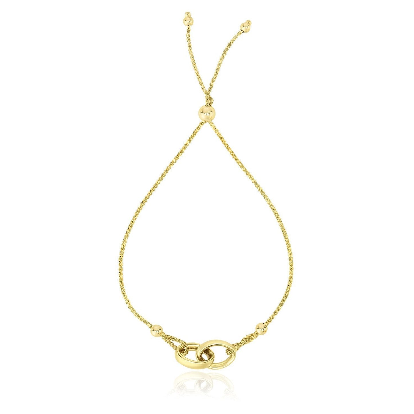 14k Yellow Gold Entwined Rings Adjustable Lariat Style Bracelet Bids.com