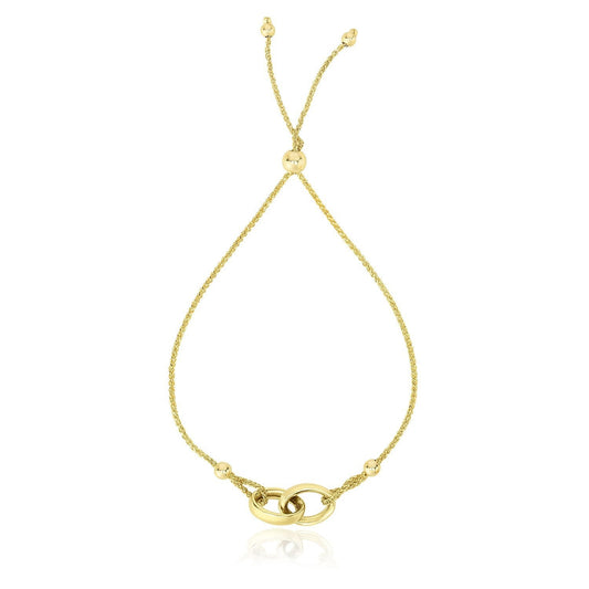 14k Yellow Gold Entwined Rings Adjustable Lariat Style Bracelet Bids.com