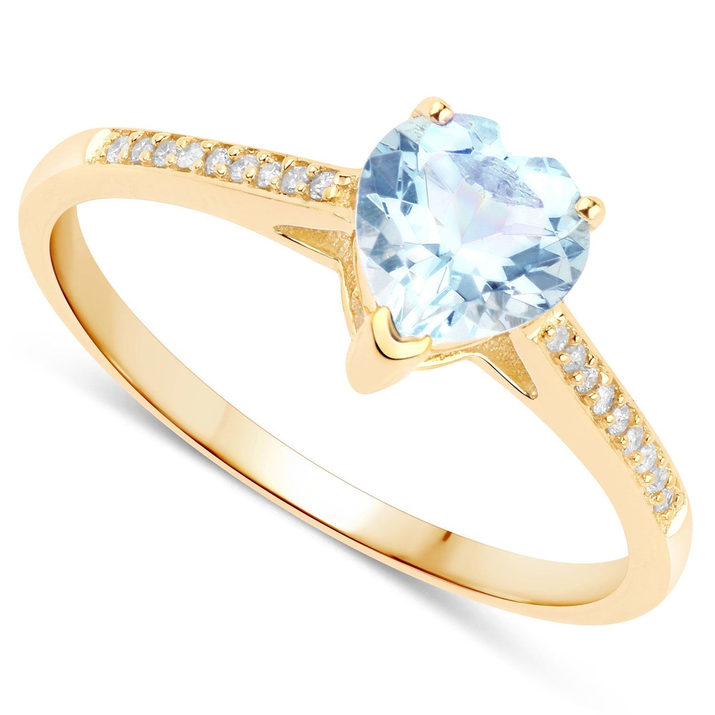 0.65 Carat Genuine Aquamarine and White Diamond 14K Yellow Gold Ring Bids.com
