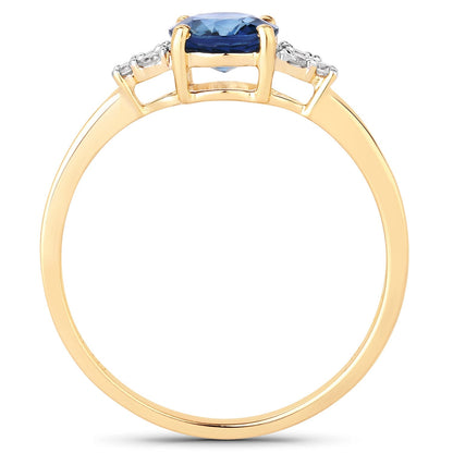 1.08 Carat Genuine Blue Sapphire and White Diamond 14K Yellow Gold Ring Bids.com