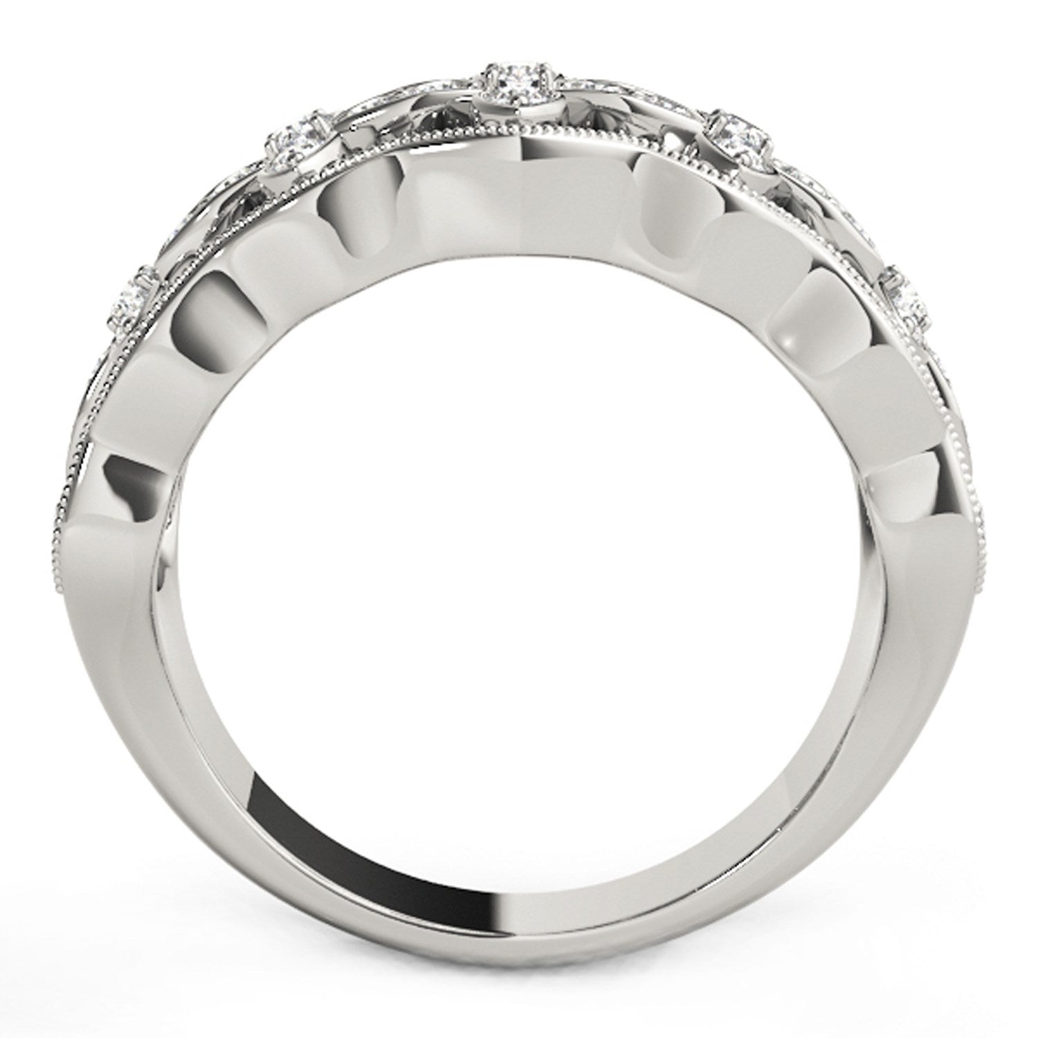 Diamond Studded Four Leaf Clover Motif Ring in 14k White Gold (1/4 cttw) Bids.com