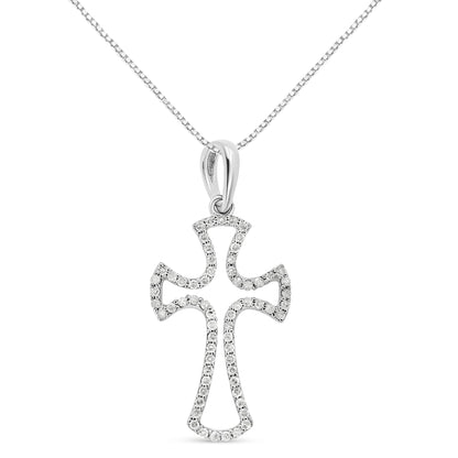 .925 Sterling Silver 1/3 Cttw Diamond Framed Open Cross 18" Pendant Necklace (J-K Color, I2-I3 Clarity) Bids.com