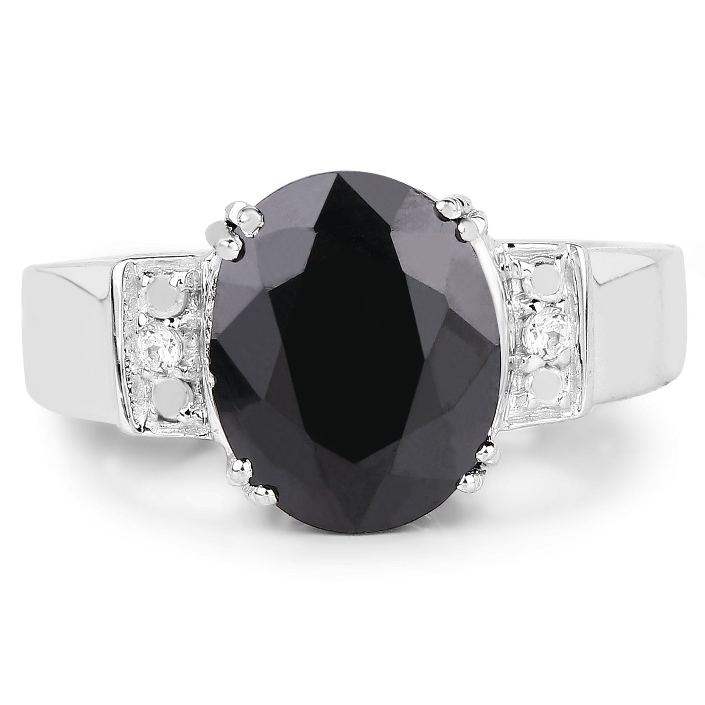 5.29 Carat Genuine Black Sapphire and White Topaz .925 Sterling Silver Ring Bids.com