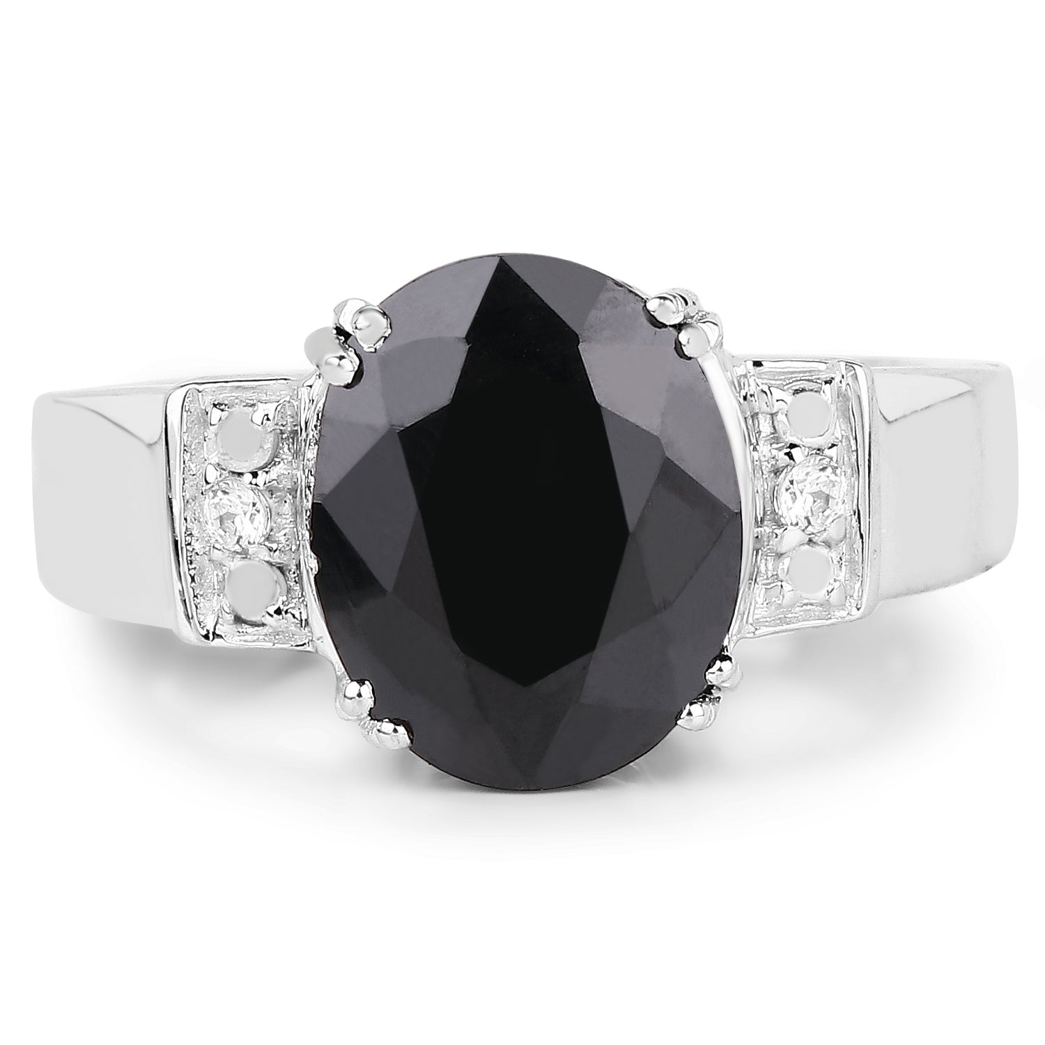 5.29 Carat Genuine Black Sapphire and White Topaz .925 Sterling Silver Ring Bids.com