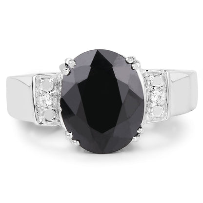 5.29 Carat Genuine Black Sapphire and White Topaz .925 Sterling Silver Ring Bids.com