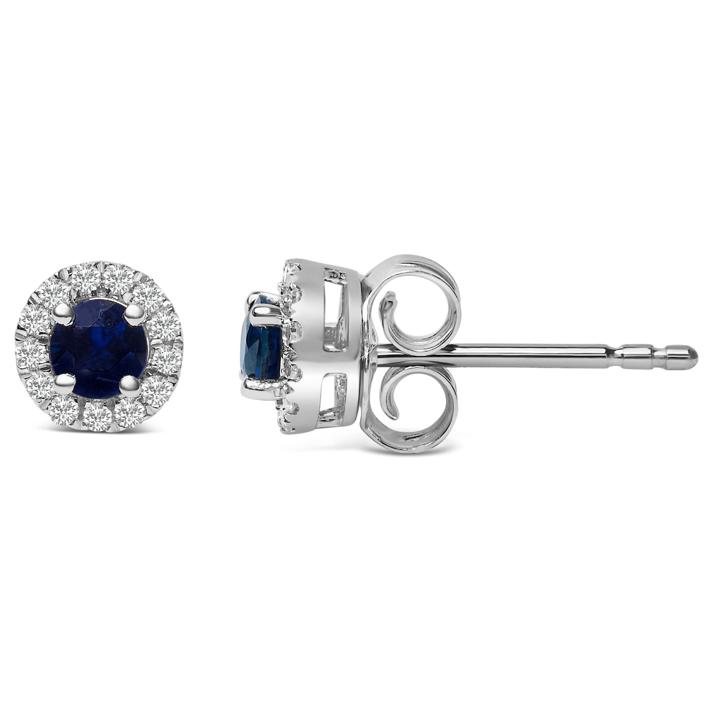 10K White Gold 3.25mm x 3.25mm Round Blue Sapphire and 1/10 Cttw Diamond Halo Stud Earrings (I-J Color, I1-I2 Clarity) Bids.com