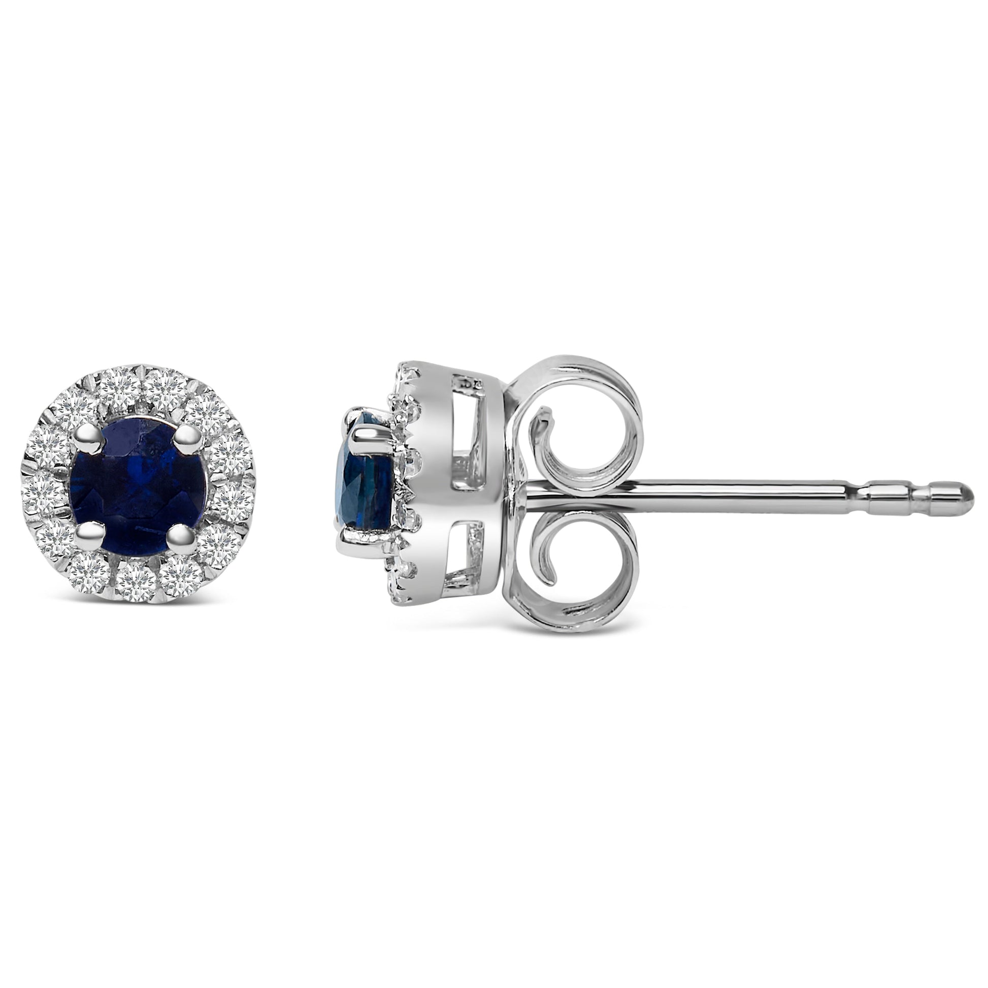 10K White Gold 3.25mm x 3.25mm Round Blue Sapphire and 1/10 Cttw Diamond Halo Stud Earrings (I-J Color, I1-I2 Clarity) Bids.com