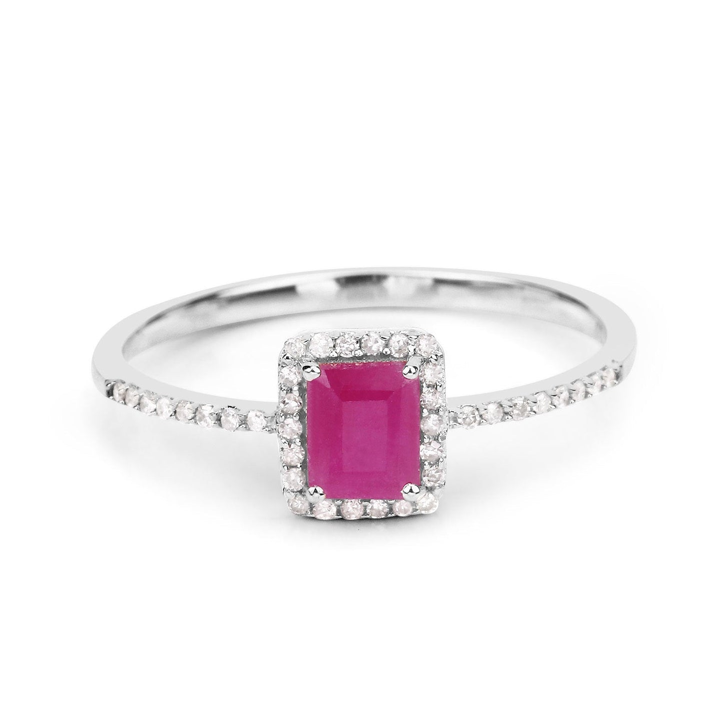 0.58 Carat Genuine Ruby and White Diamond 14K White Gold Ring Bids.com