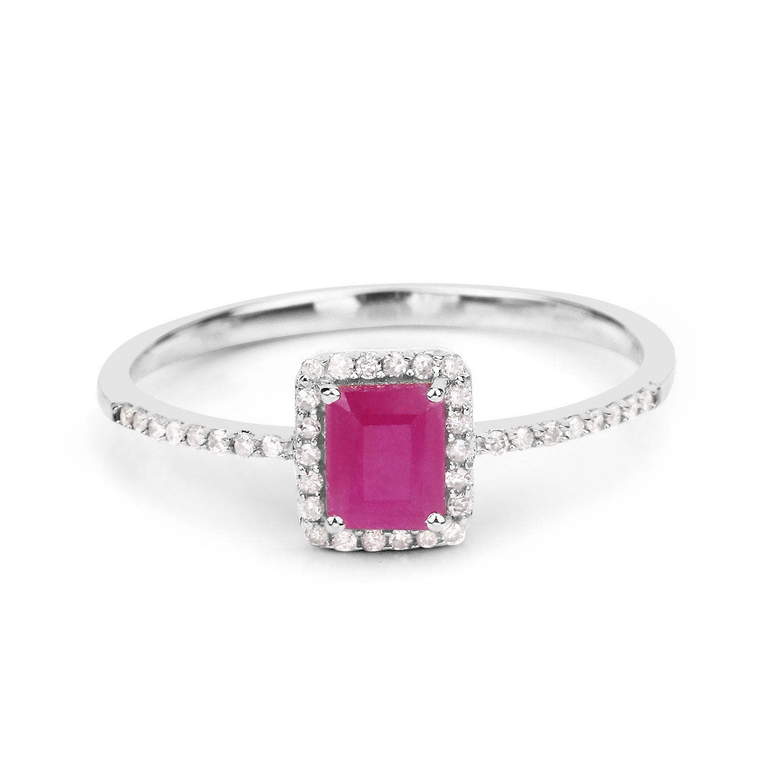 0.58 Carat Genuine Ruby and White Diamond 14K White Gold Ring Bids.com