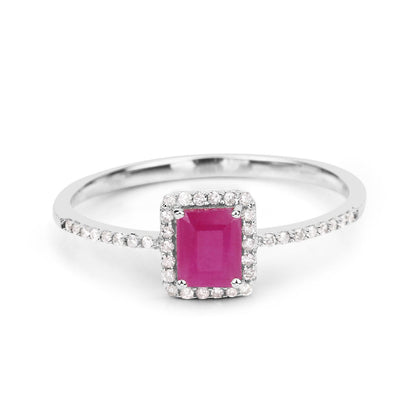 0.58 Carat Genuine Ruby and White Diamond 14K White Gold Ring Bids.com