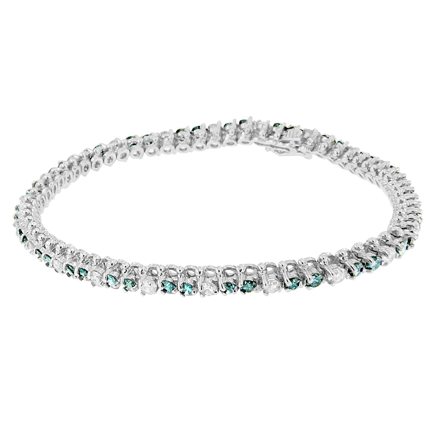14K White Gold 4 5/8 Cttw Alternating White and Blue Diamond Martini Set Tennis Bracelet (H-I Color, I1-I2 Clarity) - 7" Inches Bids.com