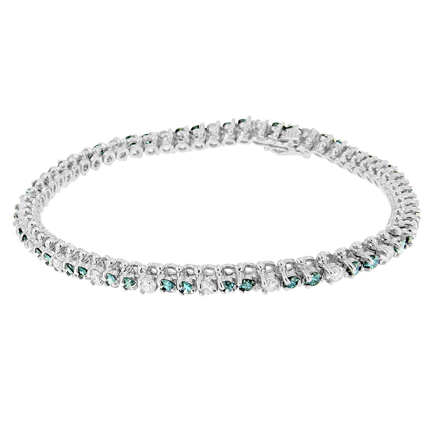 14K White Gold 4 5/8 Cttw Alternating White and Blue Diamond Martini Set Tennis Bracelet (H-I Color, I1-I2 Clarity) - 7" Inches Bids.com