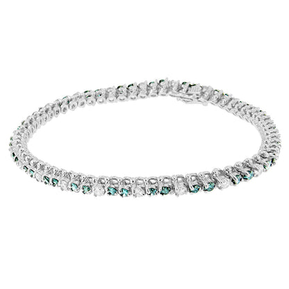 14K White Gold 4 5/8 Cttw Alternating White and Blue Diamond Martini Set Tennis Bracelet (H-I Color, I1-I2 Clarity) - 7" Inches Bids.com