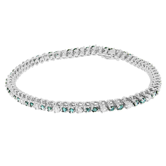 14K White Gold 4 5/8 Cttw Alternating White and Blue Diamond Martini Set Tennis Bracelet (H-I Color, I1-I2 Clarity) - 7" Inches Bids.com