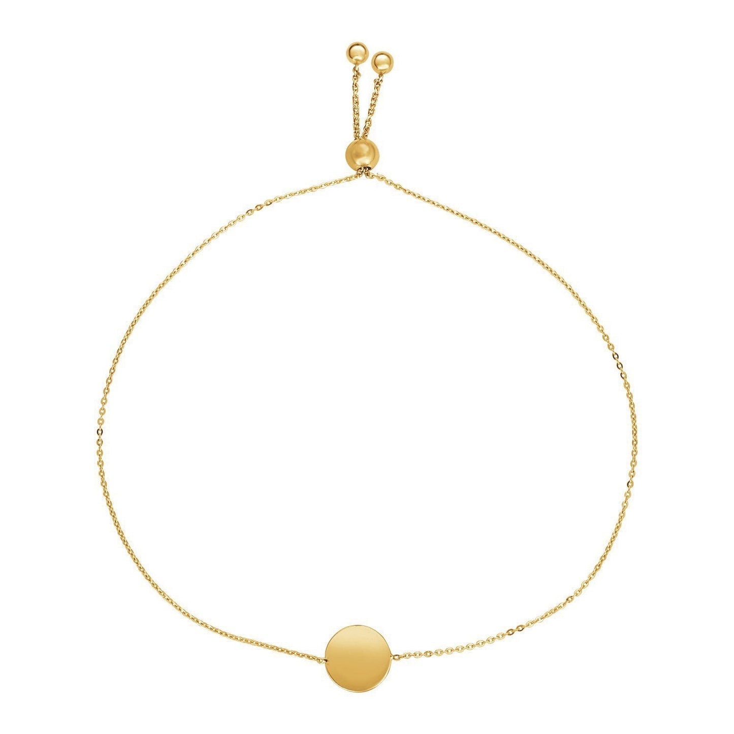 Adjustable Bracelet with Shiny Circle in 14k Yellow Gold Bids.com