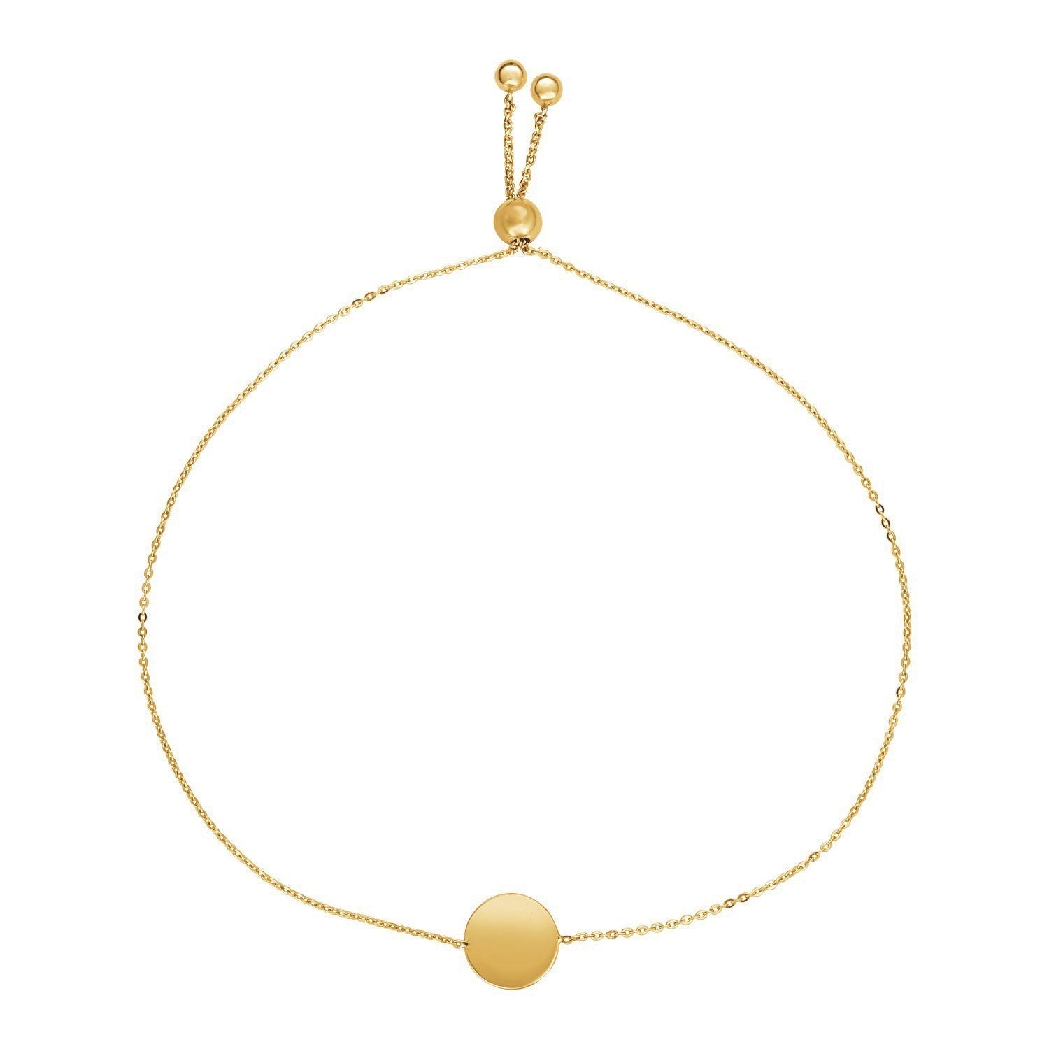 Adjustable Bracelet with Shiny Circle in 14k Yellow Gold Bids.com