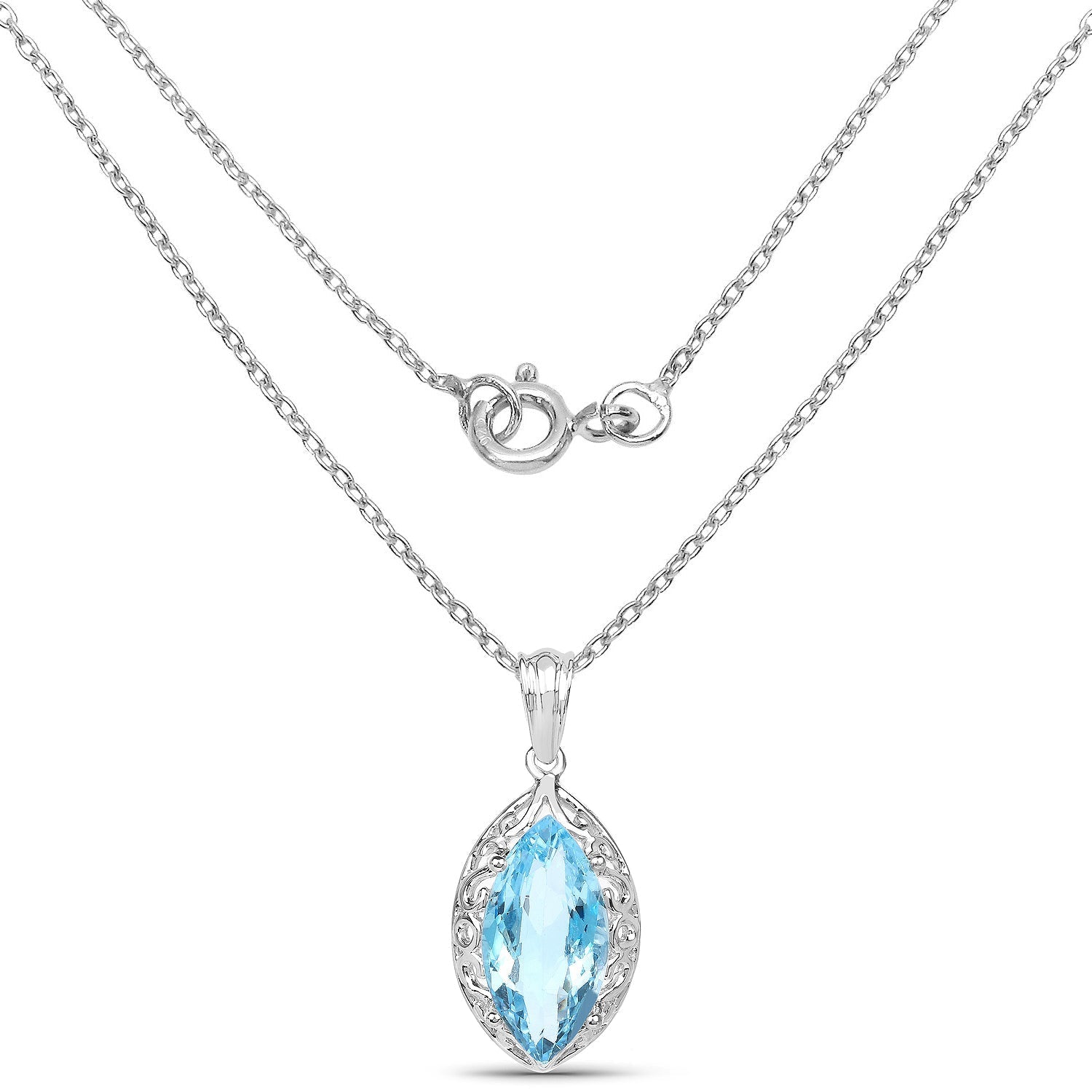 8.22 Carat Genuine Swiss Blue Topaz .925 Sterling Silver Pendant Bids.com