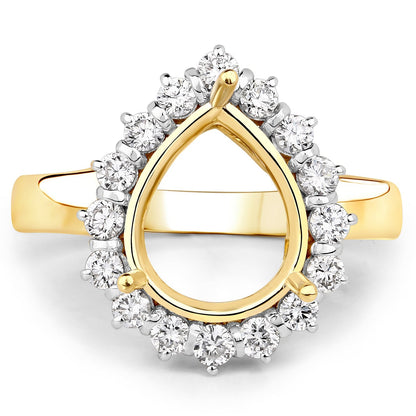 0.48 Carat Genuine White Diamond 14K Yellow Gold Semi Mount Ring - holds 11x9mm Pear Gemstone Bids.com