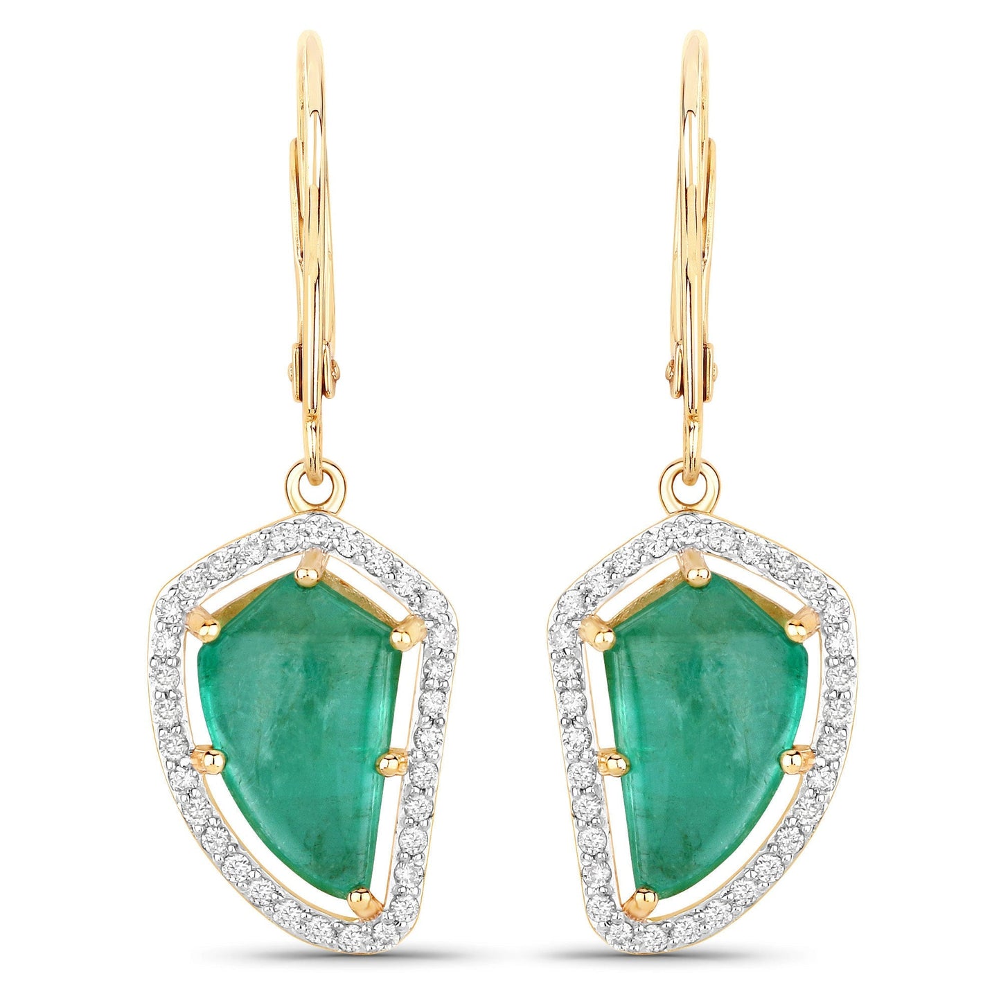 7.56 Carat Genuine Colombian Emerald and White Diamond 14K Yellow Gold Earrings Bids.com