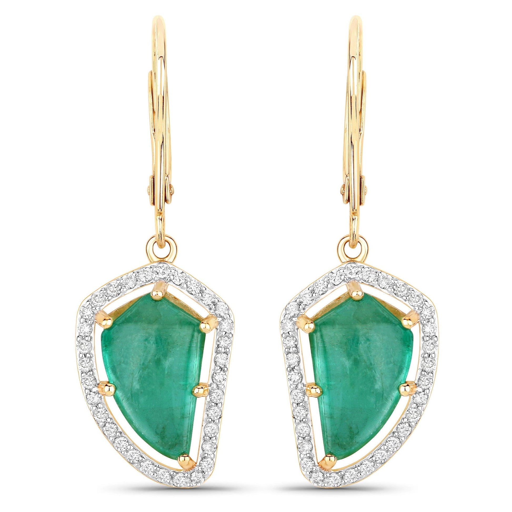 7.56 Carat Genuine Colombian Emerald and White Diamond 14K Yellow Gold Earrings Bids.com
