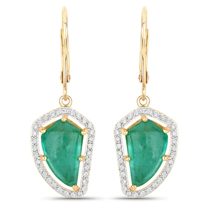 7.56 Carat Genuine Colombian Emerald and White Diamond 14K Yellow Gold Earrings Bids.com