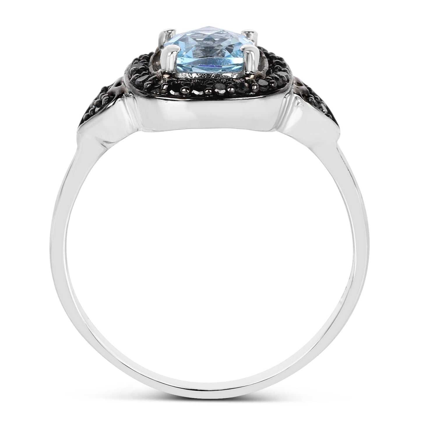 1.19 Carat Genuine Swiss Blue Topaz & Black Diamond .925 Sterling Silver Ring Bids.com