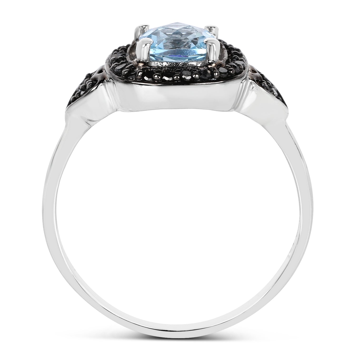 1.19 Carat Genuine Swiss Blue Topaz & Black Diamond .925 Sterling Silver Ring Bids.com