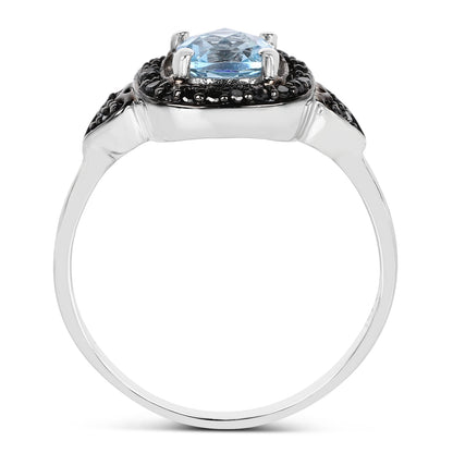 1.19 Carat Genuine Swiss Blue Topaz & Black Diamond .925 Sterling Silver Ring Bids.com
