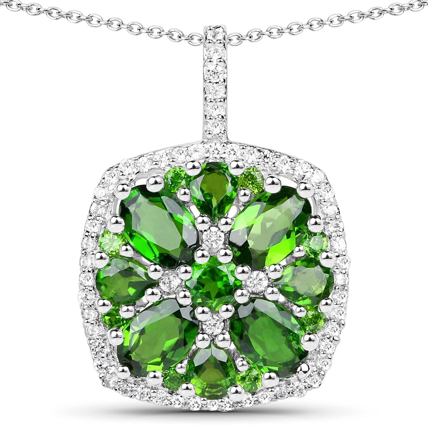 3.25 Carat Genuine Chrome Diopside and White Zircon .925 Sterling Silver Pendant Bids.com