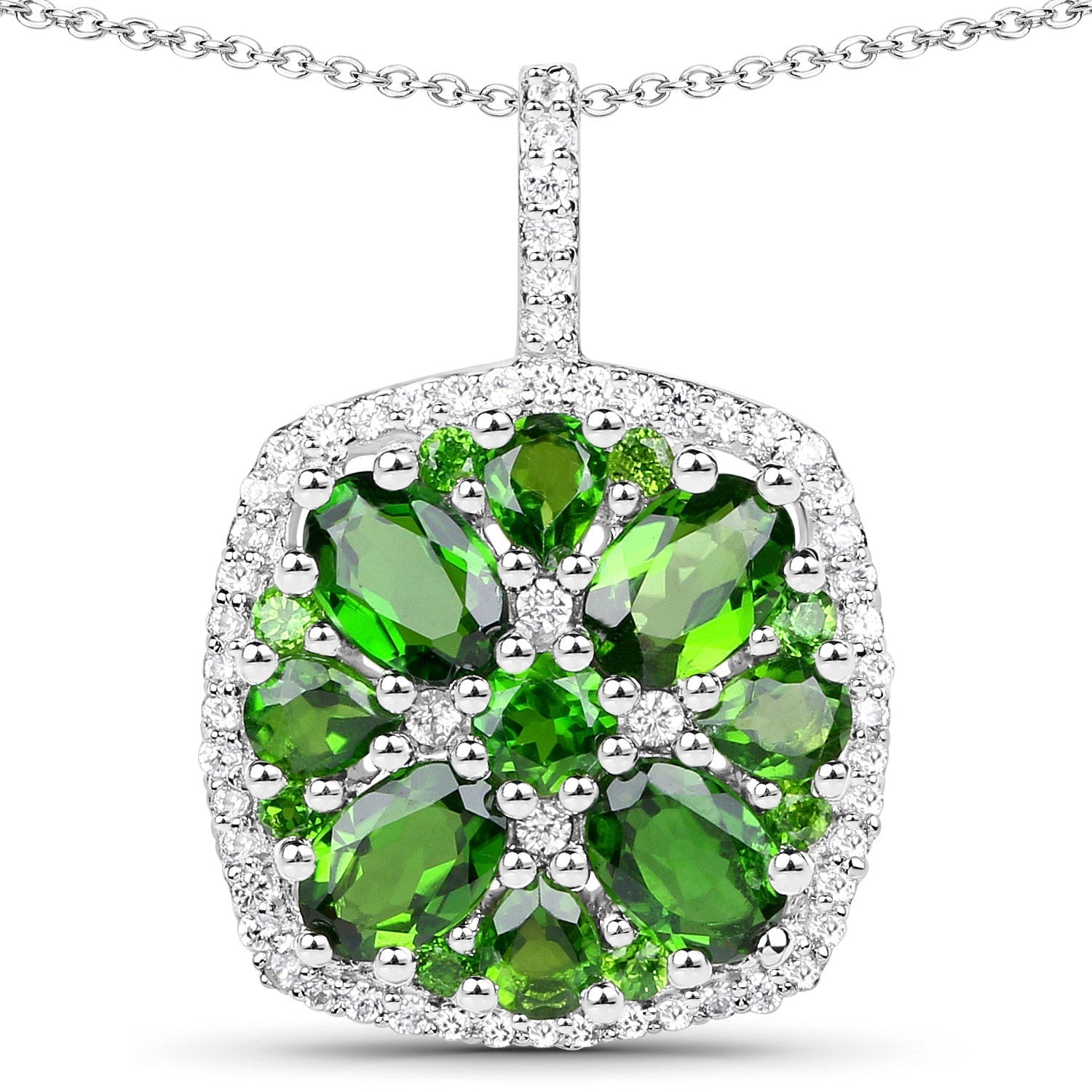 3.25 Carat Genuine Chrome Diopside and White Zircon .925 Sterling Silver Pendant Bids.com