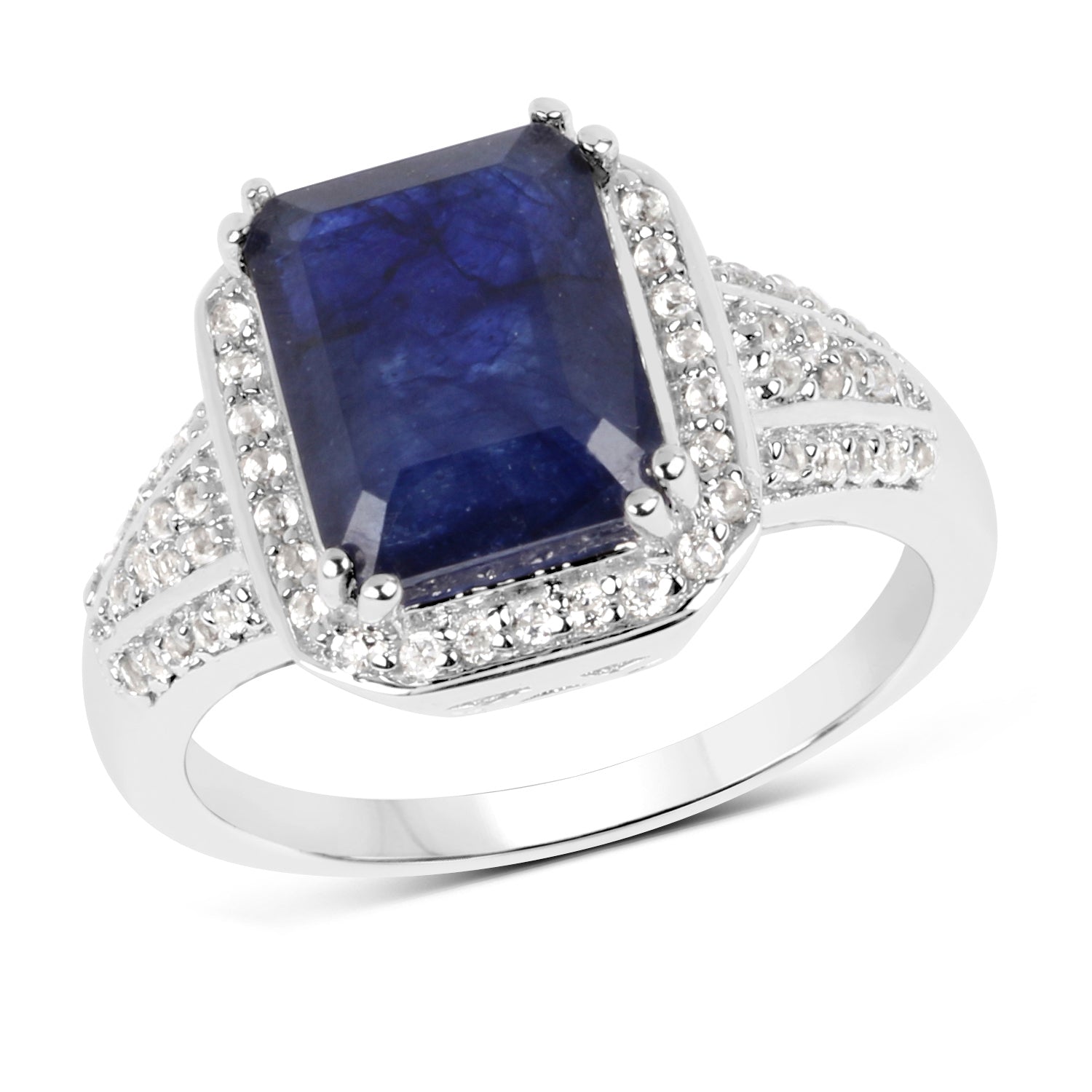 4.80 Carat Glass Filled Sapphire and White Topaz .925 Sterling Silver Ring Bids.com