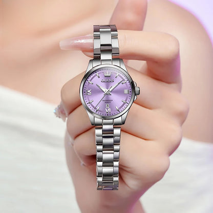 Women's Stainless Steel Watch Lavender Dial Calendar BandsCo Straps