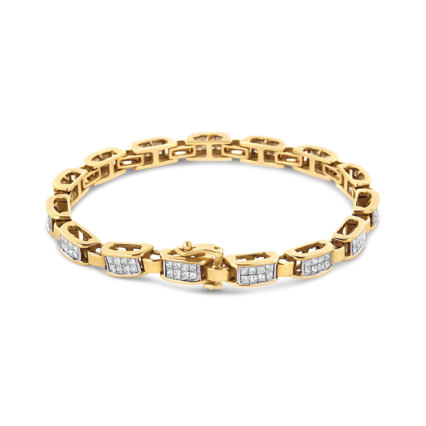14K Yellow Gold 2 1/2 Cttw Princess-Cut Diamond Link Tennis Bracelet (H-I Color, SI2-I1 Clarity) - 7.25" Bids.com