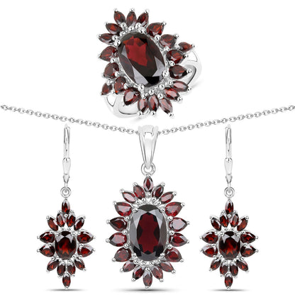 20.24 Carat Genuine Garnet .925 Sterling Silver 3 Piece Jewelry Set (Ring, Earrings, and Pendant w/ Chain) Bids.com