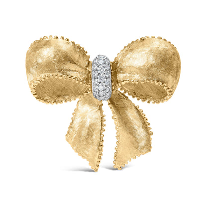 18K Yellow Gold and 3/5 Cttw Diamond Bow Pin Brooch (G-H Color, VS1-VS2 Clarity) Bids.com