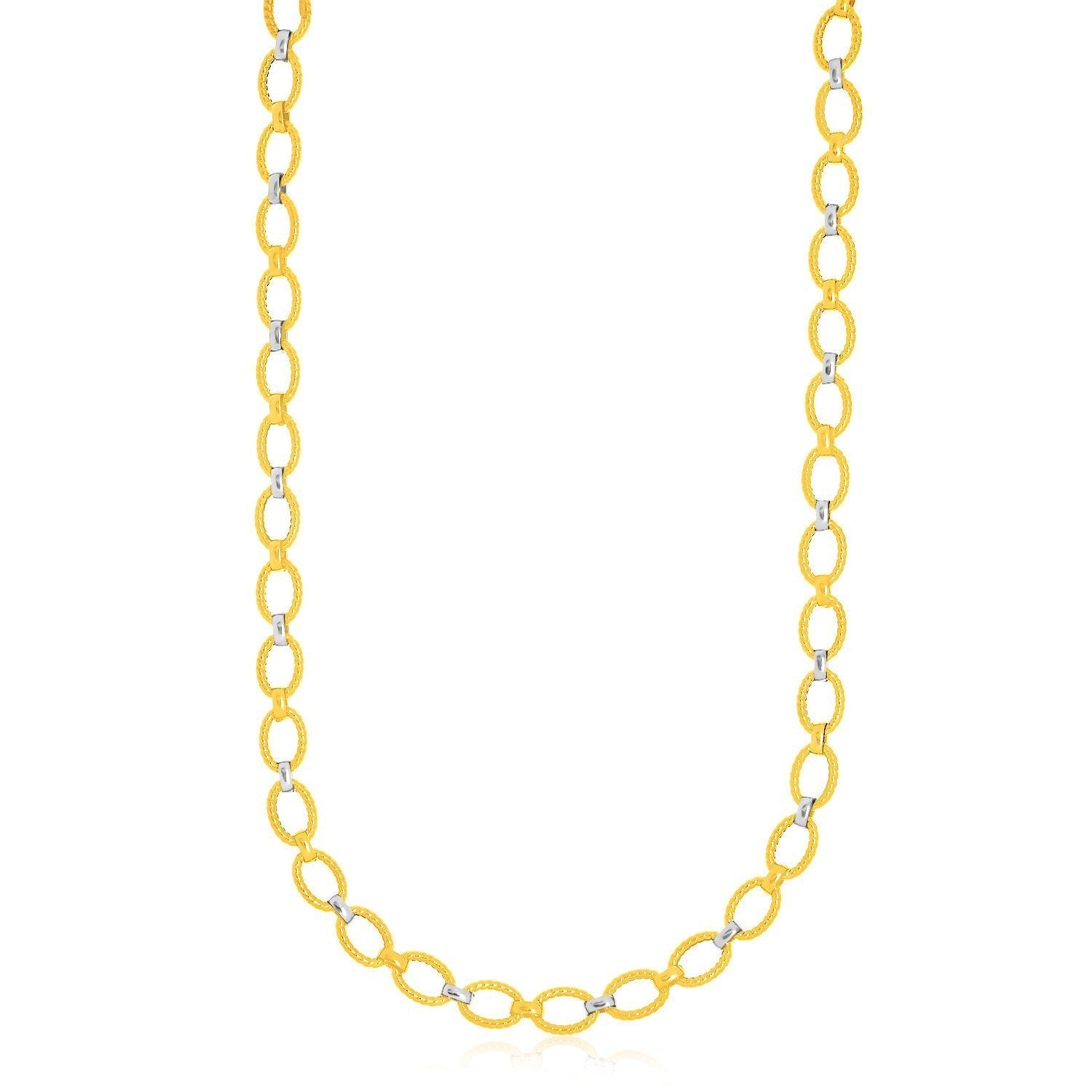 14k Two-Tone Gold Multi-Textured Oval Link Fancy Necklace Bids.com