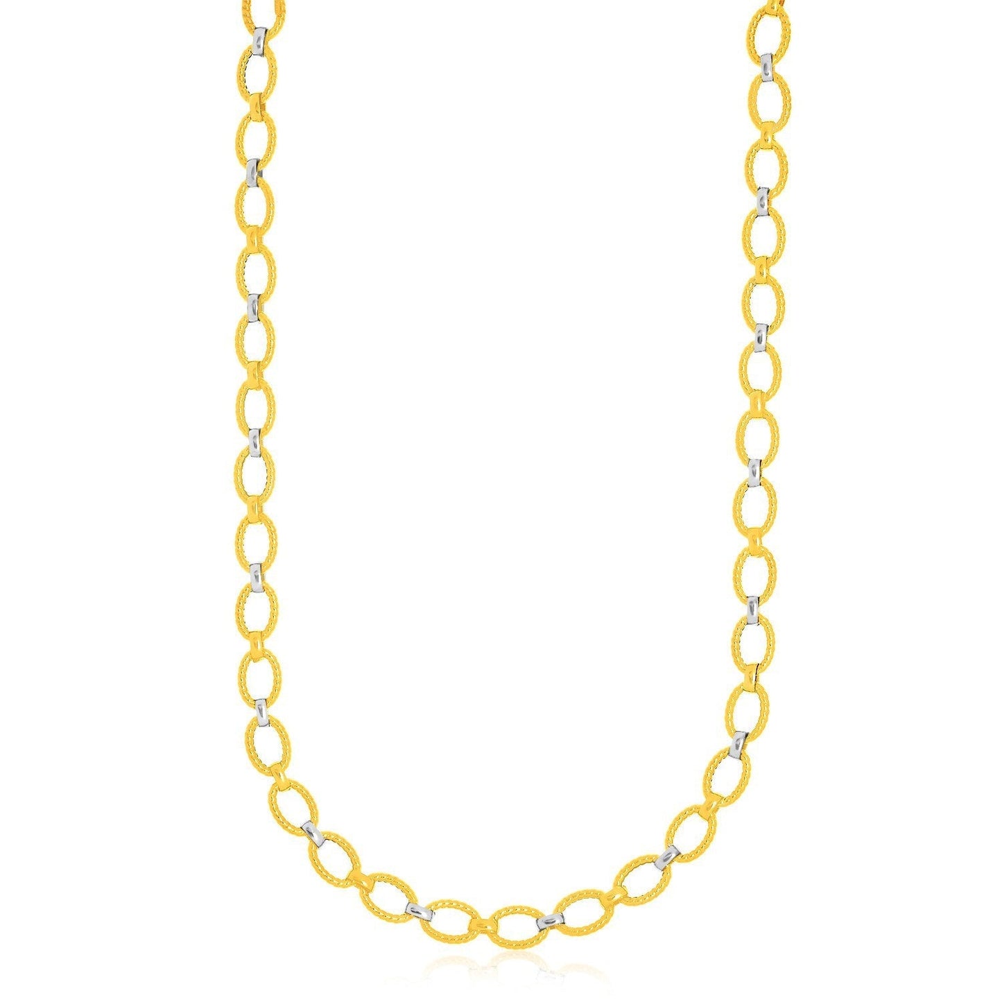 14k Two-Tone Gold Multi-Textured Oval Link Fancy Necklace Bids.com