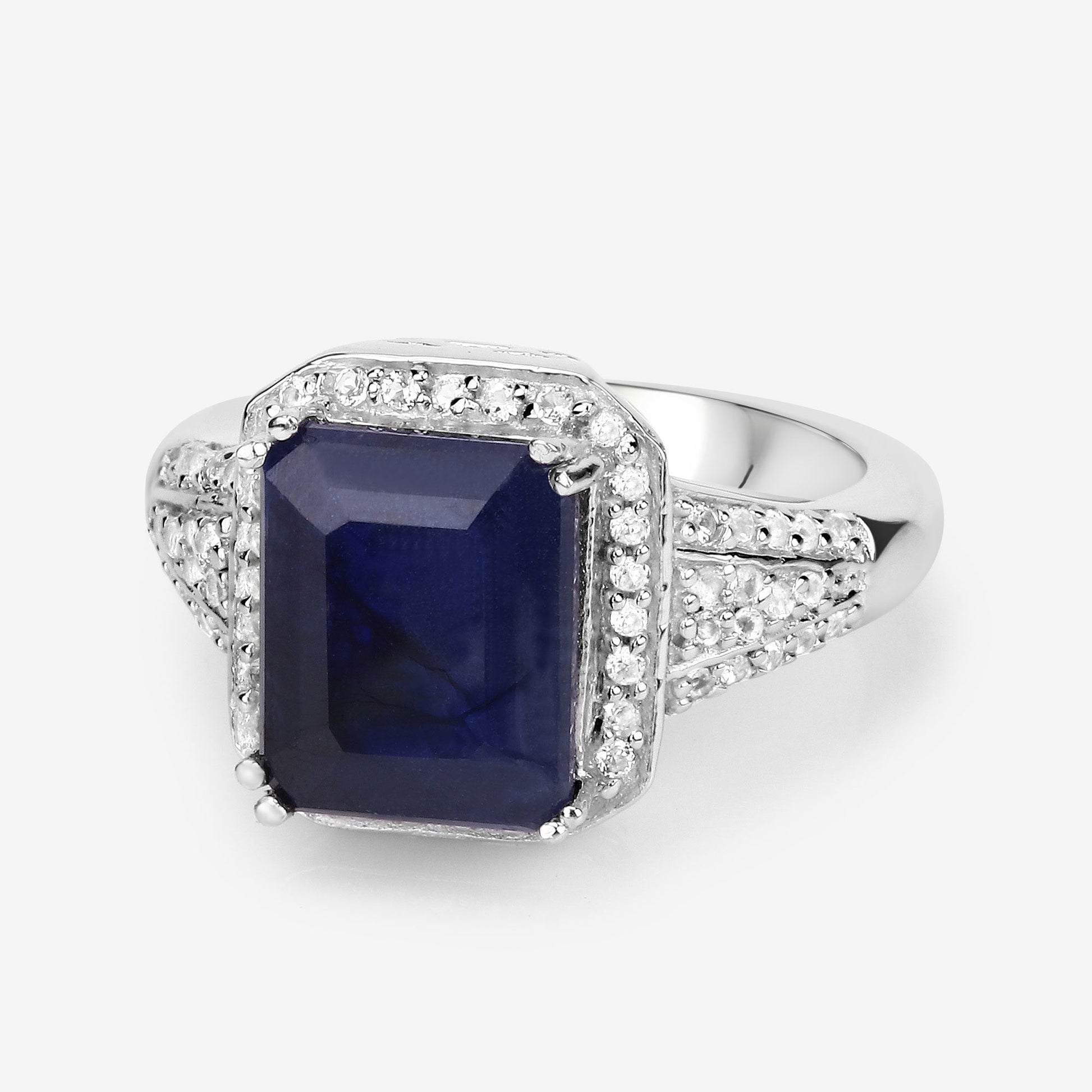 4.80 Carat Glass Filled Sapphire and White Topaz .925 Sterling Silver Ring Bids.com