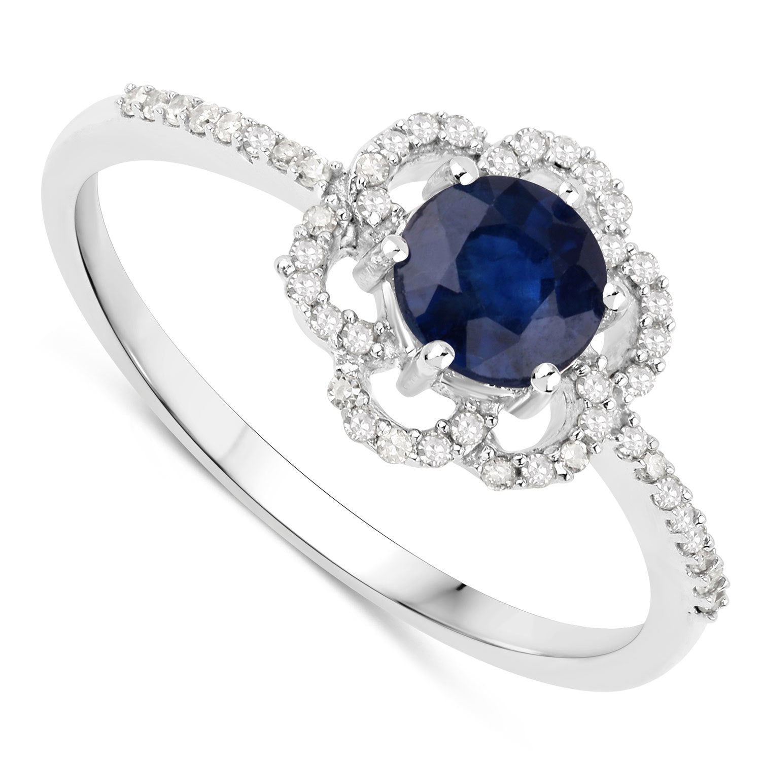 0.78 Carat Genuine Blue Sapphire and White Diamond 14K White Gold Ring Bids.com
