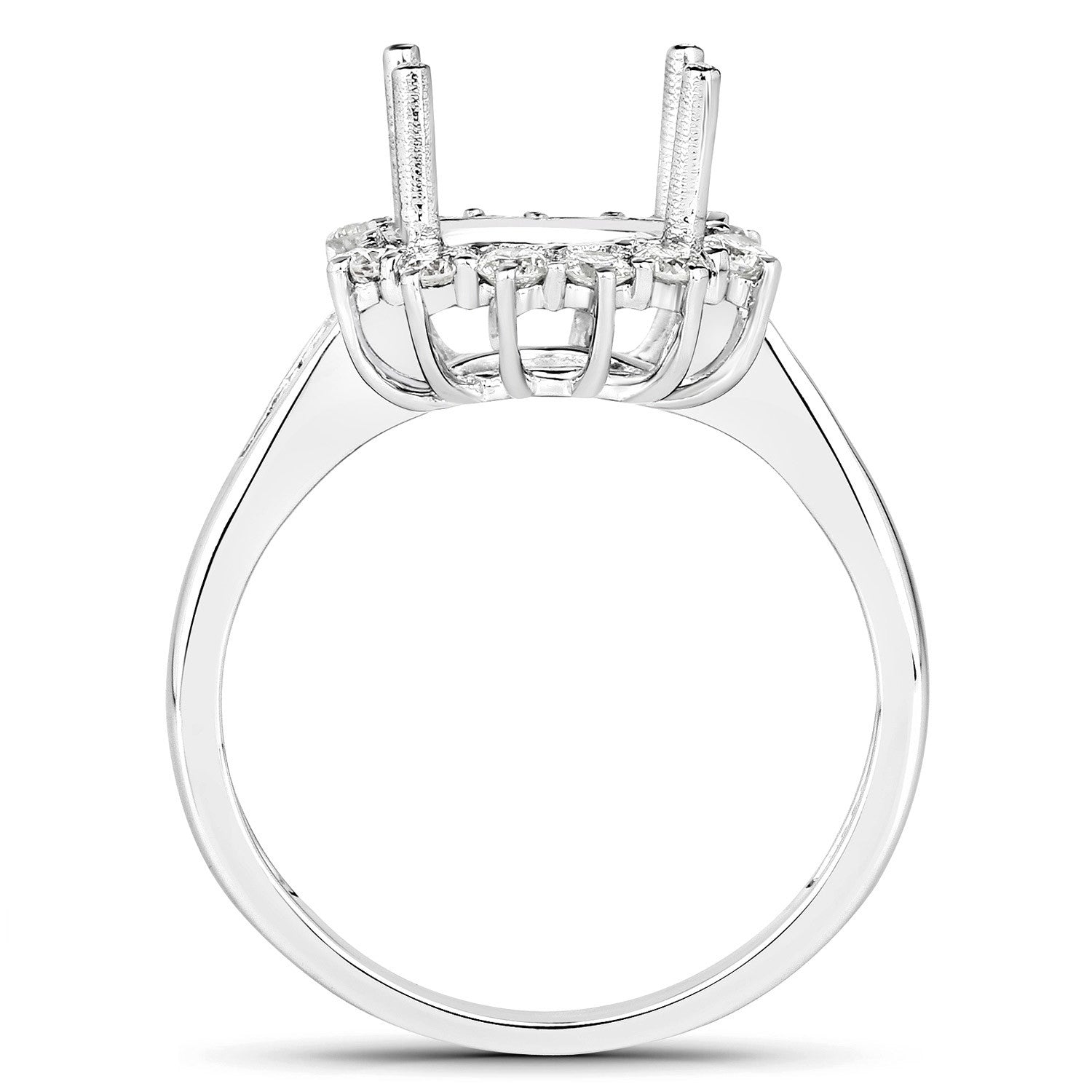 0.58 Carat Genuine White Diamond 14K White Gold Semi Mount Ring - holds 9.00mm Round Gemstone Bids.com