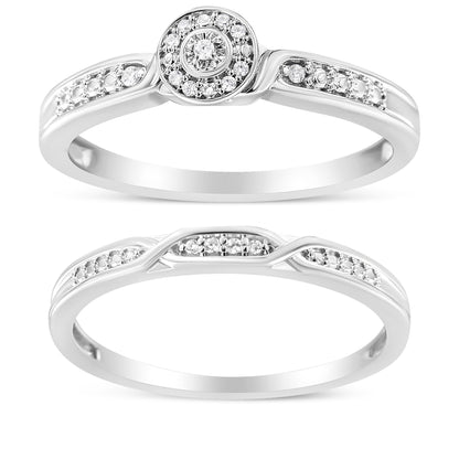 .925 Sterling Silver Diamond Accent Frame Twist Shank Bridal Set Ring and Band (I-J Color, I3 Clarity) - Size 7 Bids.com