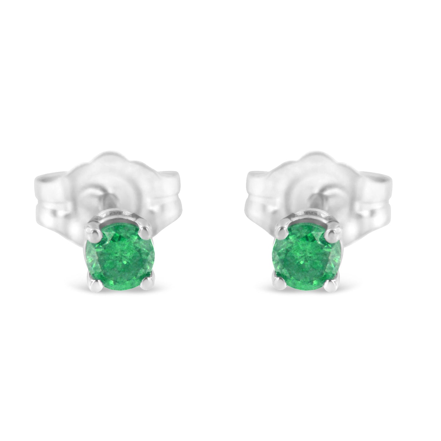 .925 Sterling Silver 1/4 Cttw Round Brilliant-Cut Green Diamond Classic 4-Prong Stud Earrings (Fancy Color-Enhanced, I2-I3 Clarity) Bids.com