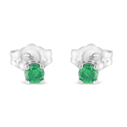 .925 Sterling Silver 1/4 Cttw Round Brilliant-Cut Green Diamond Classic 4-Prong Stud Earrings (Fancy Color-Enhanced, I2-I3 Clarity) Bids.com