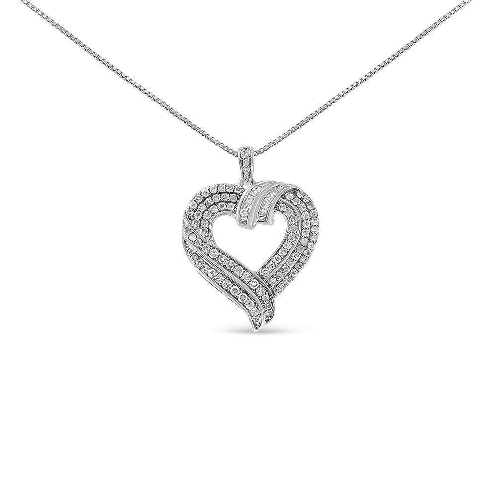 14K Yellow Gold Plated .925 Sterling Silver 1.00 Cttw Baguette Diamond Composite Open Heart 18" Inch Pendant Necklace (I-J Color, I1-I2 Clarity) Bids.com