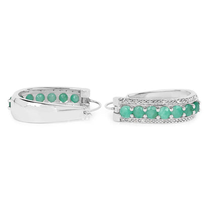 3.42 Carat Genuine Emerald and White Diamond .925 Sterling Silver Earrings Bids.com